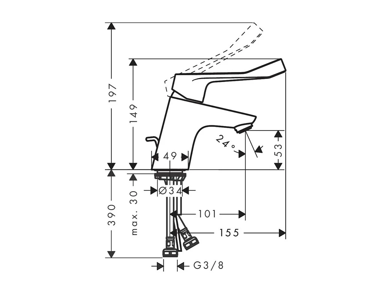 Mitigeur lavabo HANSGROHE Focus 70 Care avec tirette et vidage