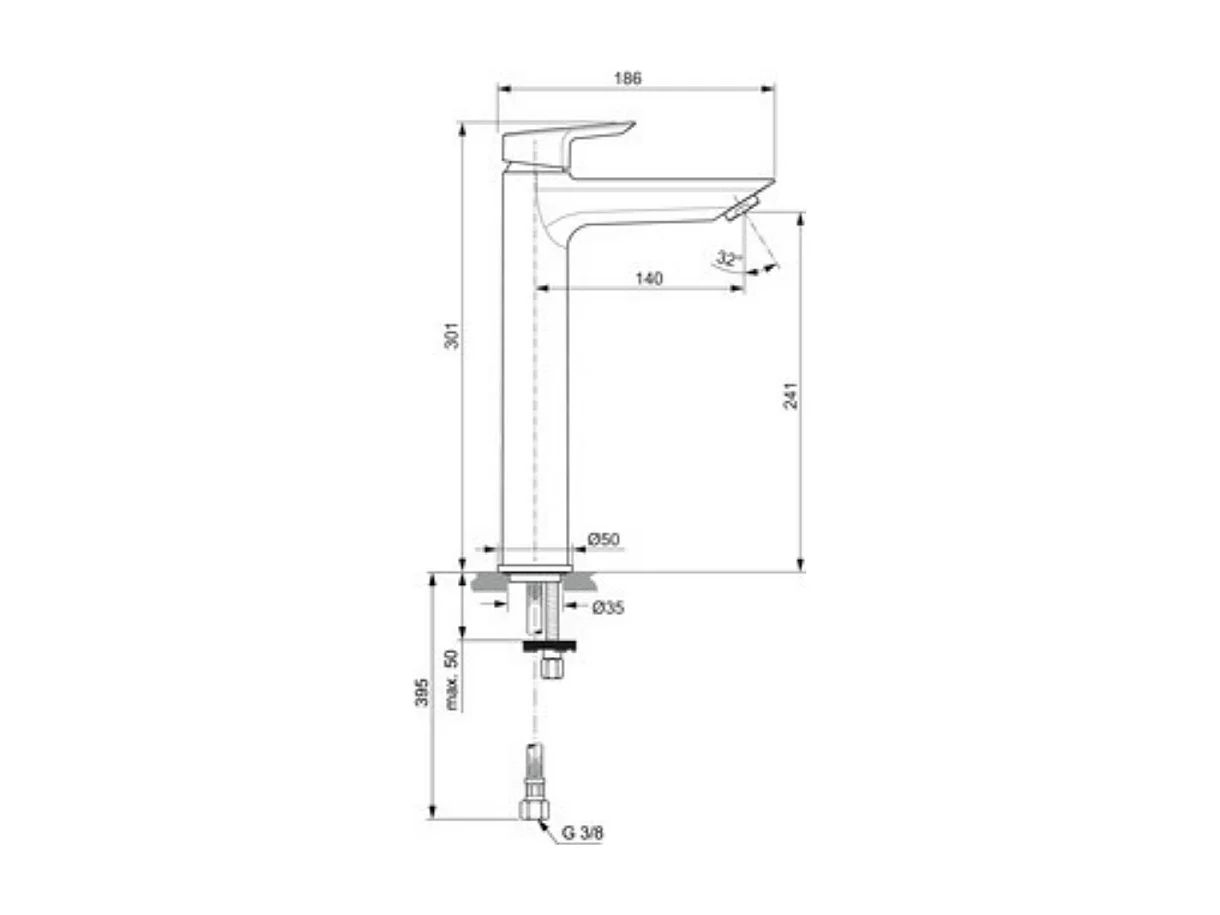 IDEAL STANDARD Mitigeur lavabo Tesi réhaussé sans tirette sans vidage chrome
