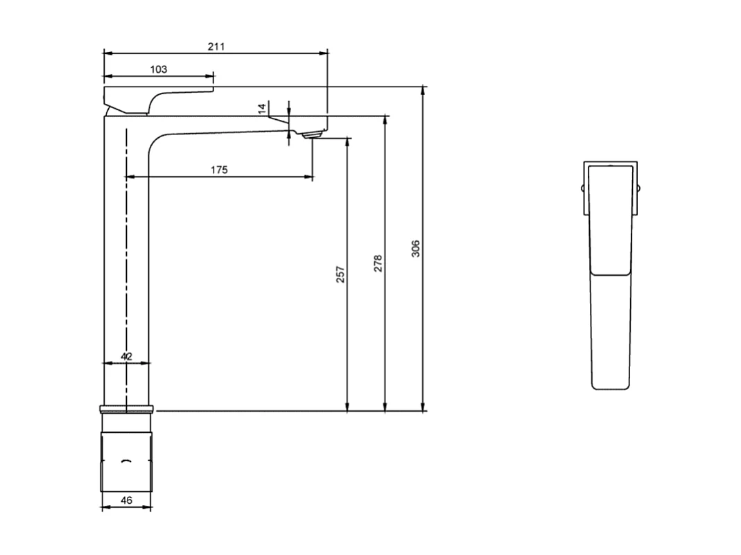 Mitigeur lavabo surélevé VILLEROY ET BOCH Architectura Square avec vidage Push Open Chrome