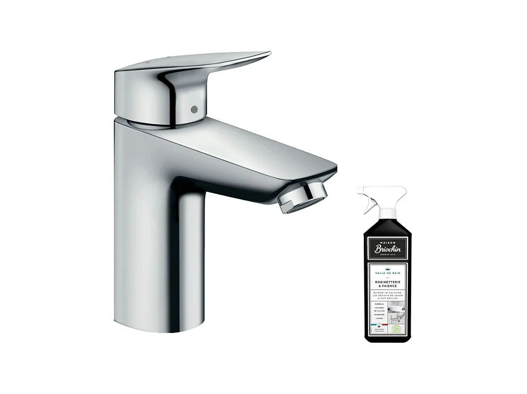 Mitigeur lavabo HANSGROHE Logis 100 avec tirette et vidage chrome + nettoyant Briochin