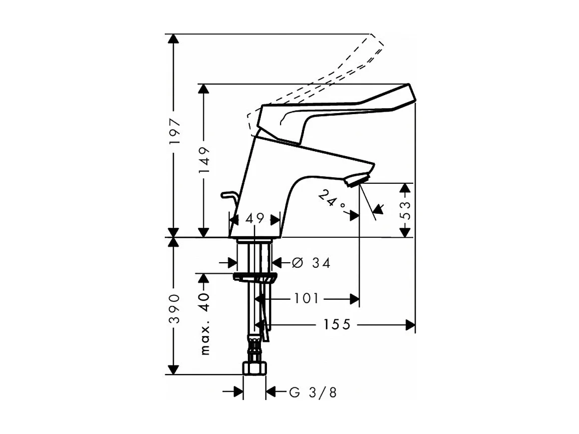 Mitigeur lavabo HANSGROHE Focus 70 Care avec poignée extra longue avec tirette et vidage chrome + nettoyant Briochin