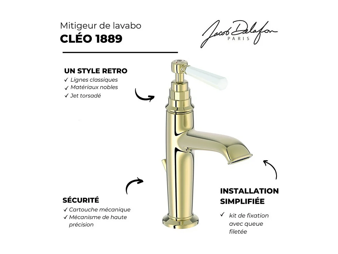 Mitigeur lavabo JACOB DELAFON  Cléo 1889 Or beige
