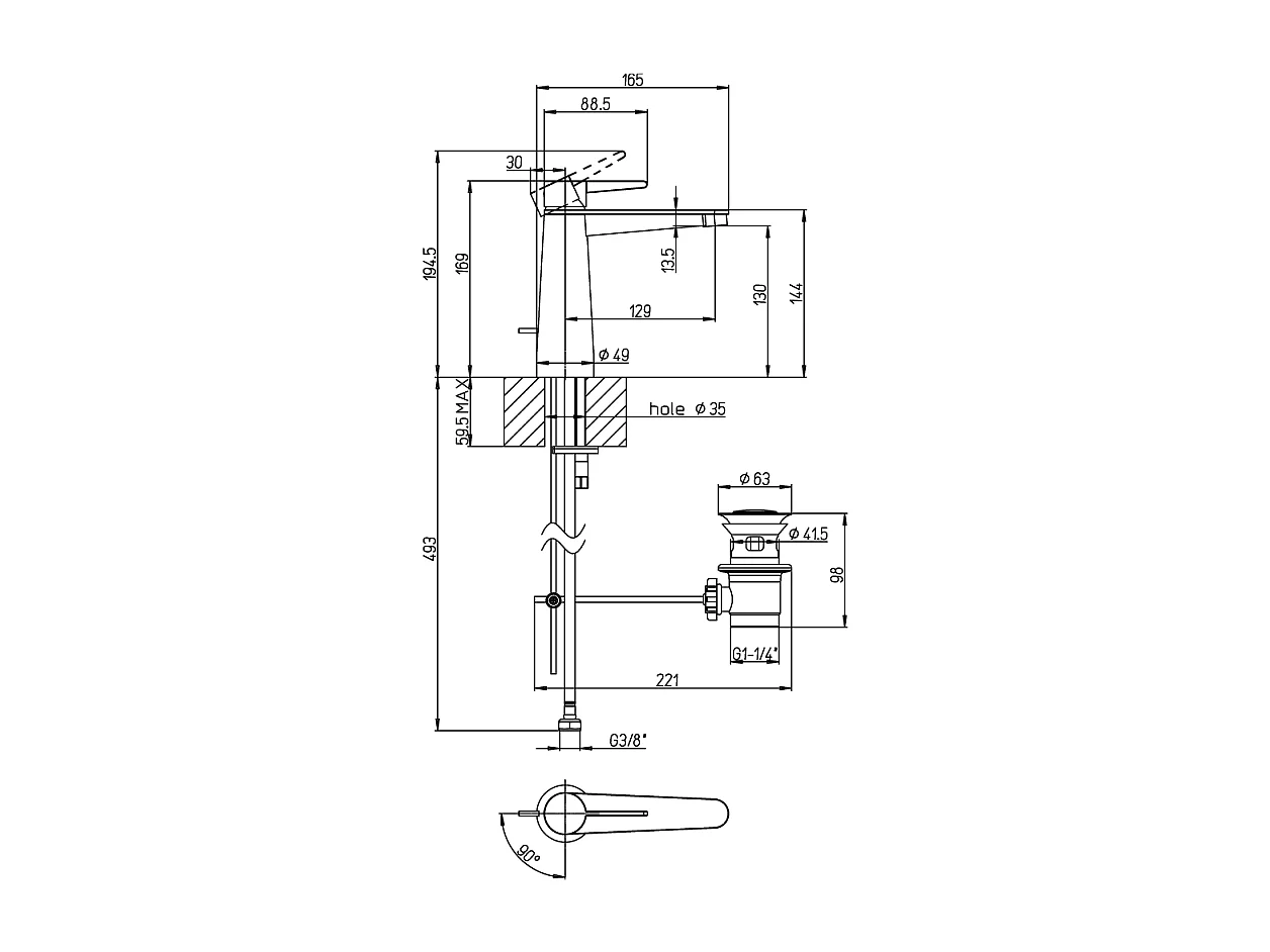 Mitigeur lavabo VILLEROY ET BOCH Conum ouverture dessus avec tirette Chrome Or brossé