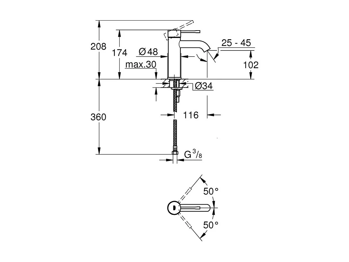 Mezclador de lavabo GROHE Essence AquaGuide S sin desagüe