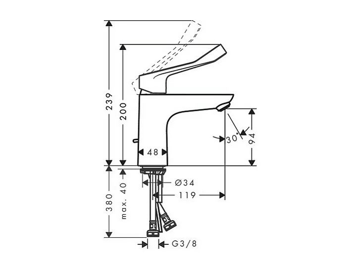 HANSGROHE 100 Care mezclador de lavabo con mango extralargo cromado