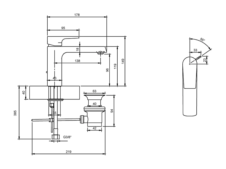 Mitigeur lavabo VILLEROY ET BOCH Liberty L avec tirette Chrome