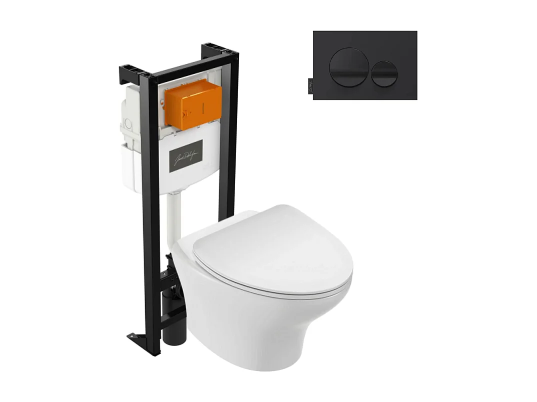Pack WC suspendu sans bride JACOB DELAFON Nouvelle vague + bati support + plaque noir brillant noir mat