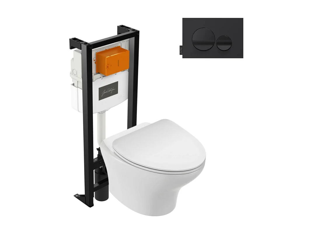 Pack WC suspendu sans bride JACOB DELAFON Nouvelle vague + bati support + plaque noir brillant noir mat