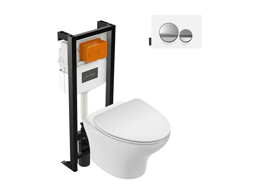 Pack WC suspendu sans bride compact JACOB DELAFON Nouvelle vague+ bâti-support + plaque Chrome brillant/Blanc mat