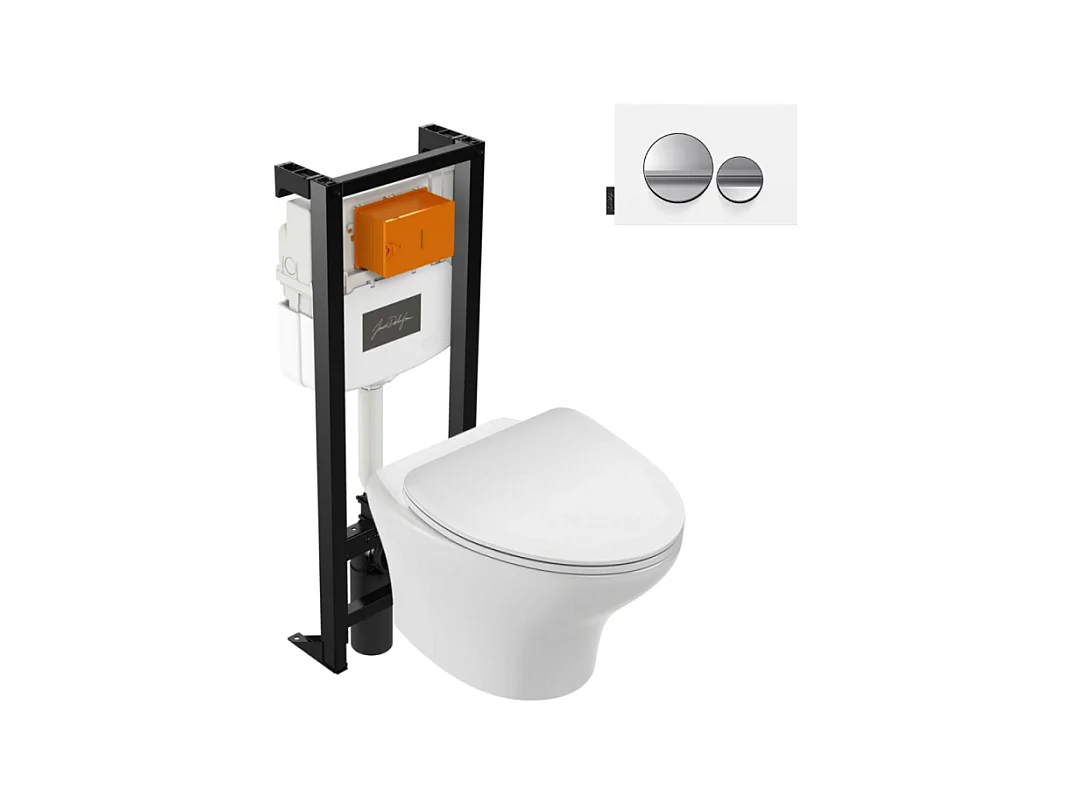 Pack WC suspendu sans bride compact JACOB DELAFON Nouvelle vague+ bâti-support + plaque Chrome brillant/Blanc mat