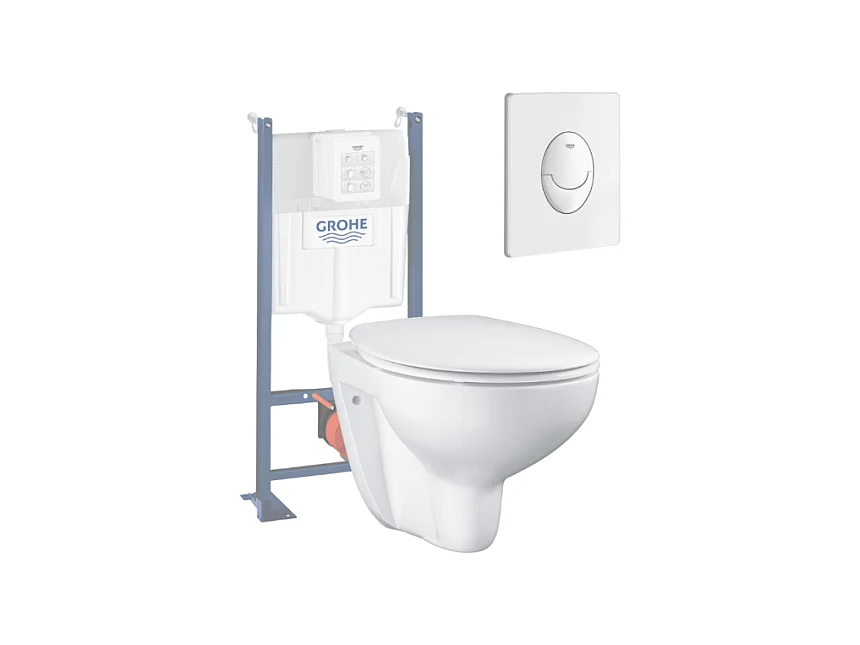 Grohe Pack WC suspendu sans bride Bau Ceramic + abattant + plaque blanche + bâti Grohe