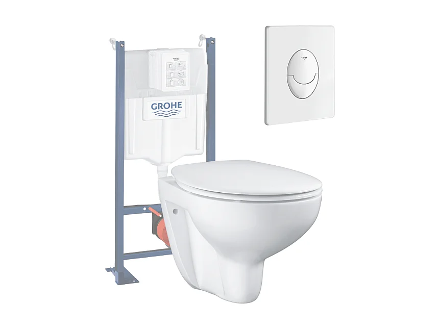 Grohe Pack WC suspendu sans bride Bau Ceramic + abattant + plaque blanche + bâti Grohe