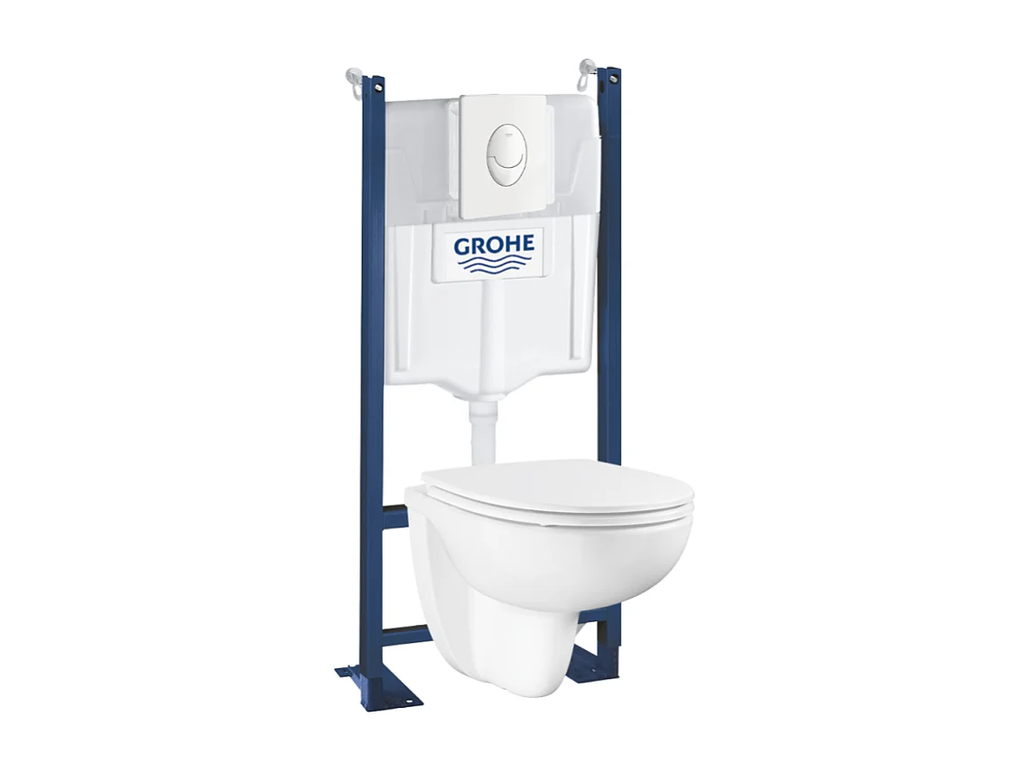 Grohe Pack WC suspendu sans bride Bau Ceramic + abattant + plaque blanche + bâti Grohe