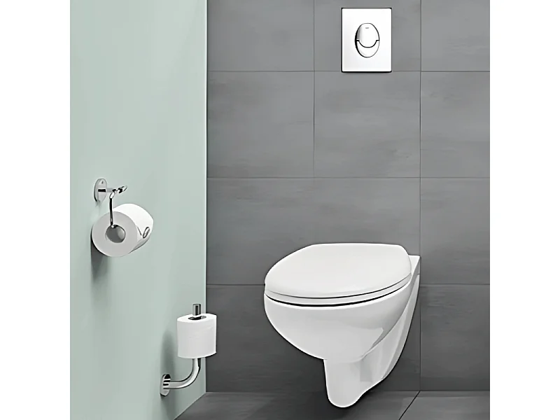 Grohe Pack WC suspendu sans bride Bau Ceramic + abattant + plaque blanche + bâti Grohe