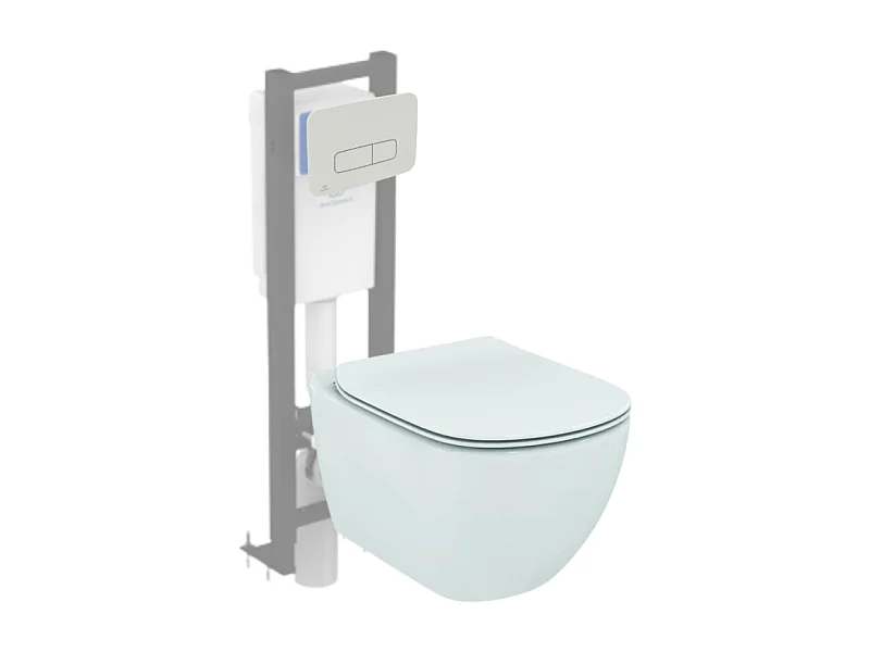 WC suspendu IDEAL STANDARD Tesi Aquablade + abattant et plaque de commande Oleas double blanche + Bâti autoportant Porcher éco