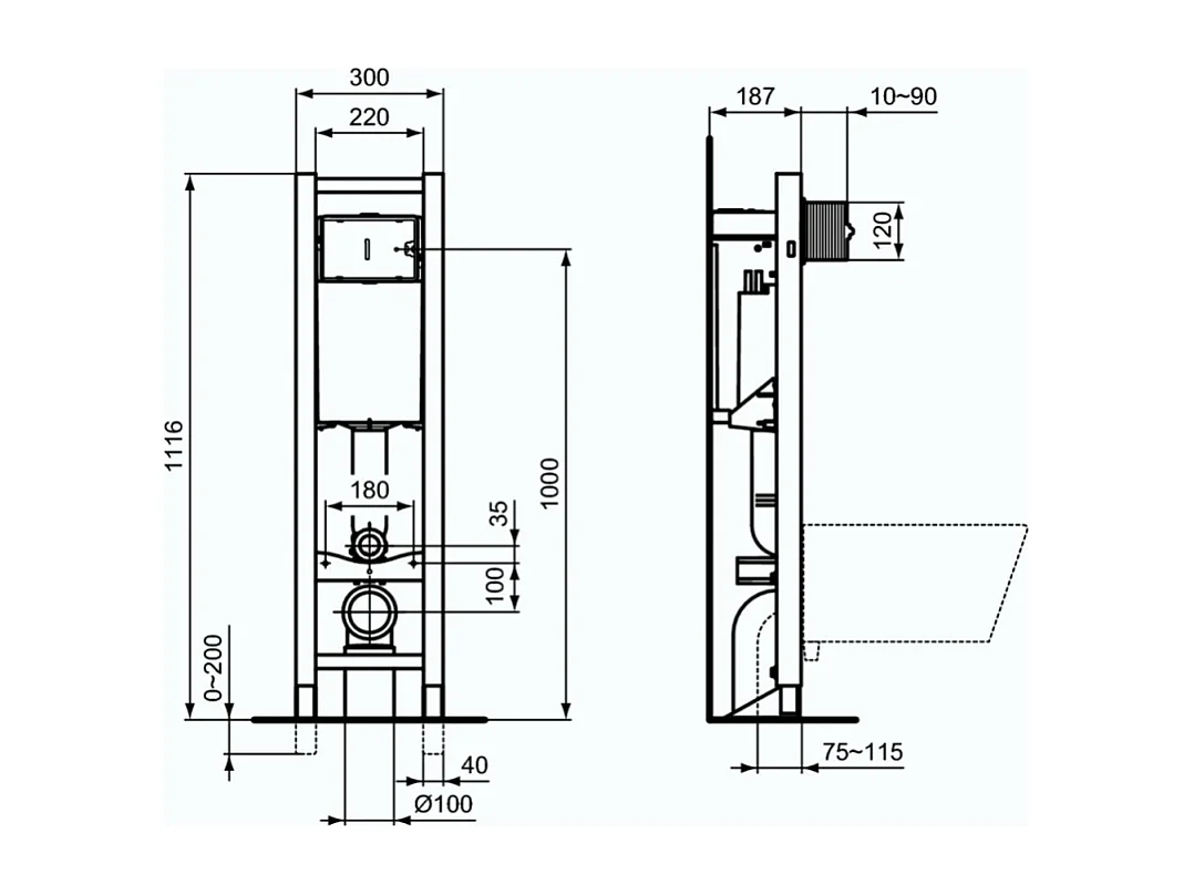 WC suspendu IDEAL STANDARD Tesi Aquablade + abattant et plaque de commande Oleas double blanche + Bâti autoportant Porcher éco