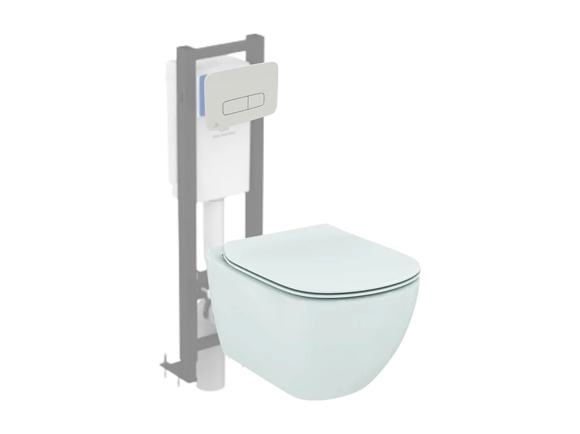 WC suspendu IDEAL STANDARD Tesi Aquablade + abattant et plaque de commande Oleas double blanche + Bâti autoportant Porcher éco