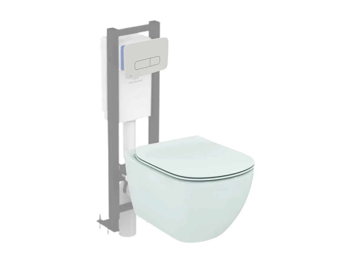 WC suspendu IDEAL STANDARD Tesi Aquablade + abattant et plaque de commande Oleas double blanche + Bâti autoportant Porcher éco
