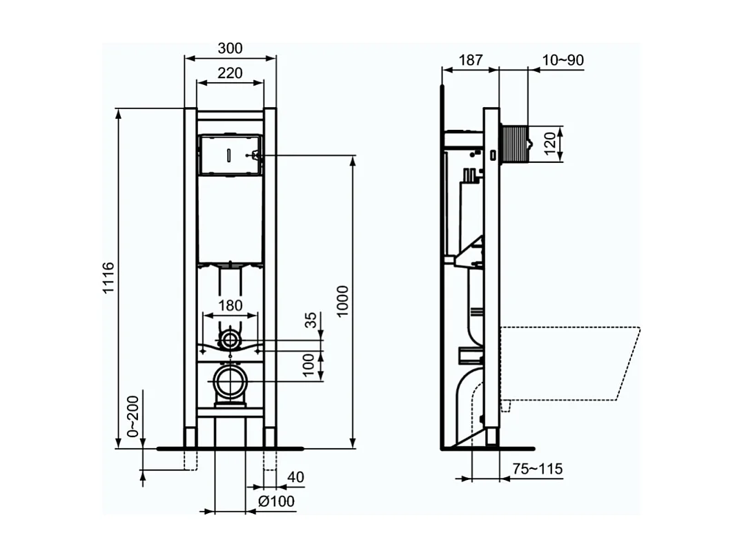 WC suspendu IDEAL STANDARD Tesi Aquablade + abattant et plaque de commande Oleas double blanche + Bâti autoportant Porcher éco