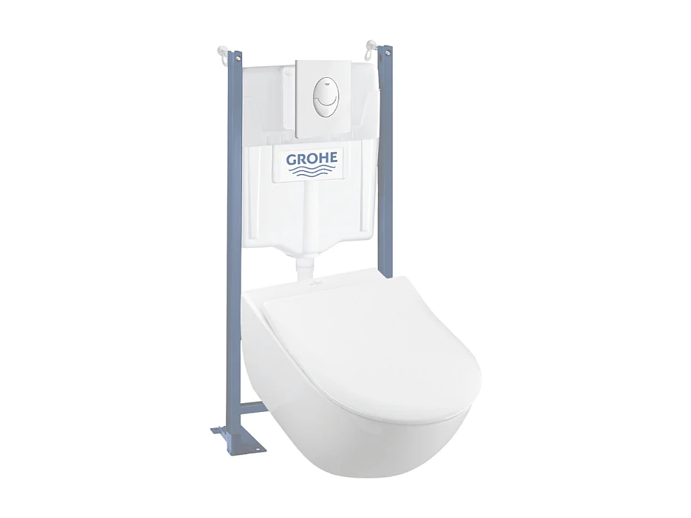 Pack WC suspendu sans bride VILLEROY ET BOCH Subway 2.0 + abattant + plaque blanche + bâti Grohe