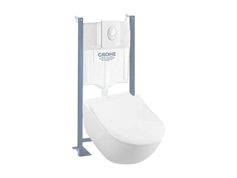 Pack WC suspendu sans bride VILLEROY ET BOCH Subway 2.0 + abattant + plaque blanche + bâti Grohe