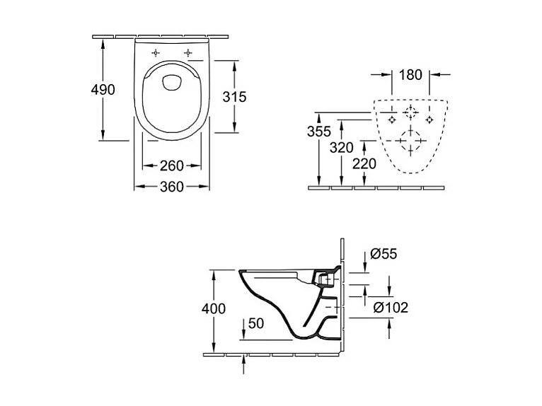 Pack WC suspendu compact sans bride VILLEROY ET BOCH O.novo + abattant + plaque chromée + bâti