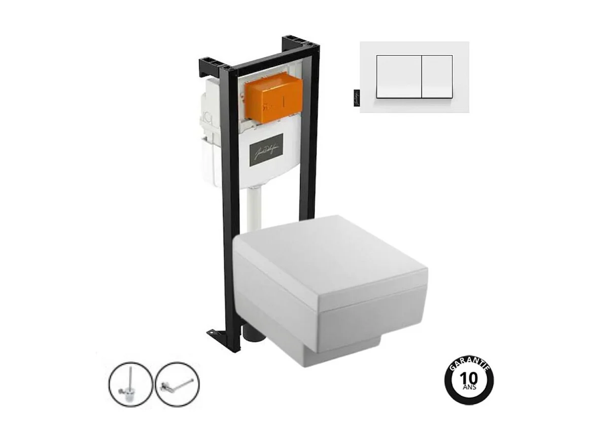 Pack WC suspendu JACOB DELAFON Terrace+ bâti-support + plaque Blanc brillant + accessoires