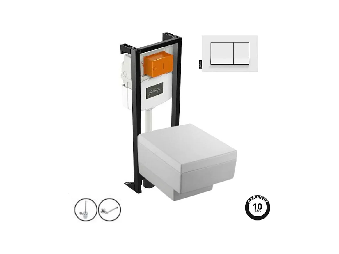 Pack WC suspendu JACOB DELAFON Terrace+ bâti-support + plaque Blanc brillant + accessoires
