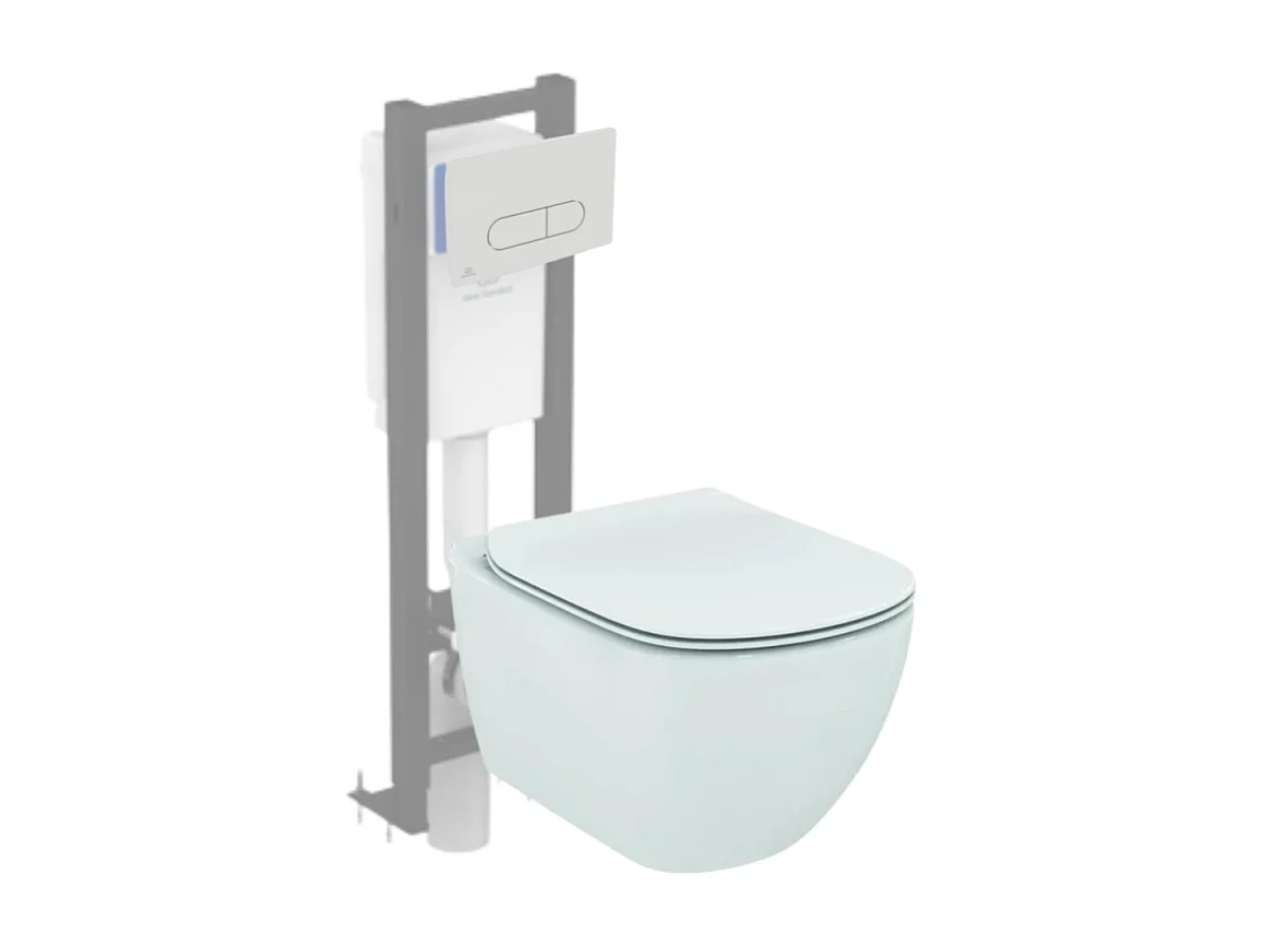 WC suspendu IDEAL STANDARD Tesi avec abattant, bâti autoportant gain de place Porcher éco certifié NF + Plaque Oleas Blanche