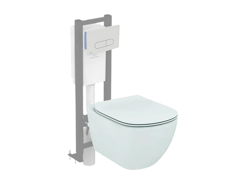 WC suspendu IDEAL STANDARD Tesi avec abattant, bâti autoportant gain de place Porcher éco certifié NF + Plaque Oleas Blanche