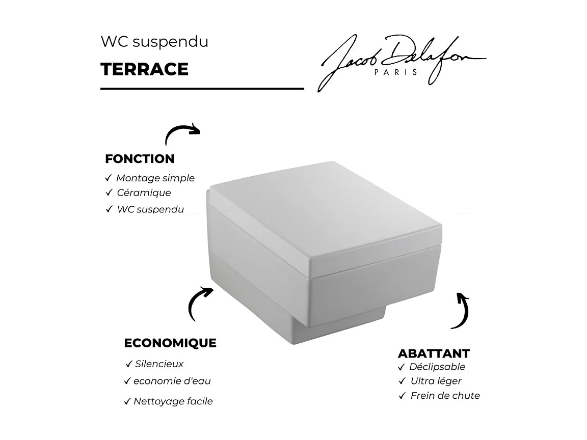 WC suspendu JACOB DELAFON Terrace + Abattant Economie d'eau