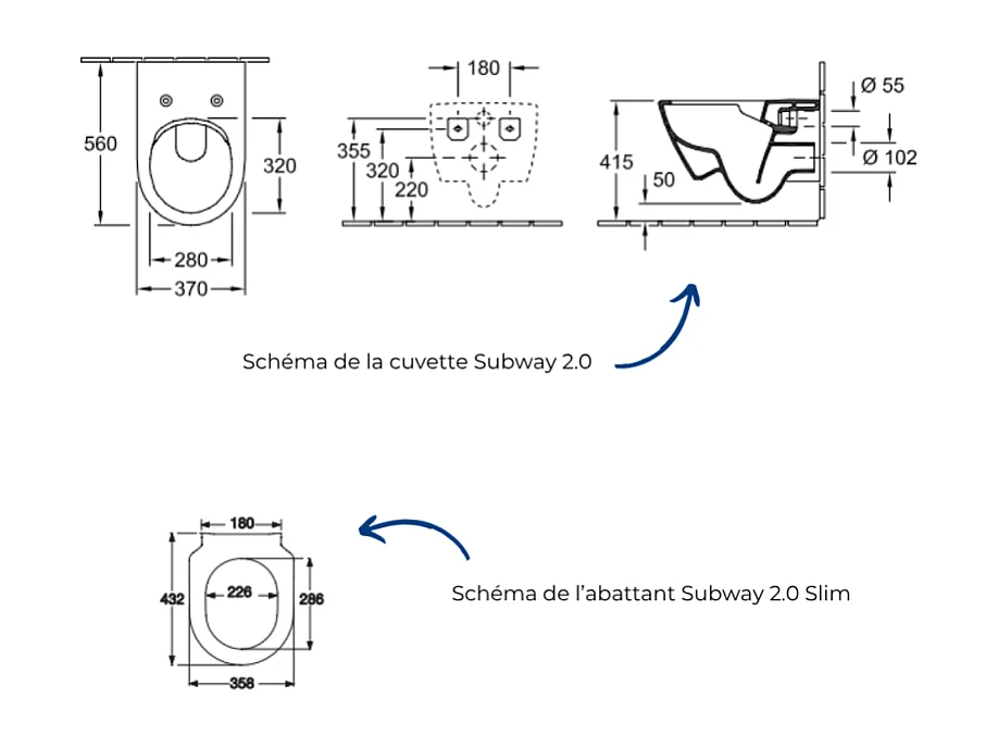Cuvette WC suspendu sans bride Villeroy & Boch Subway 2.0 avec abattant frein de chute