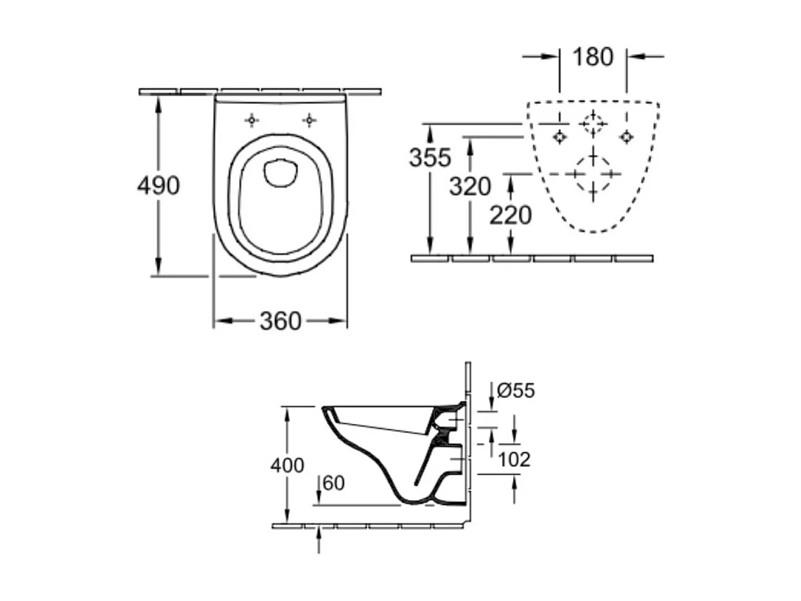 WC suspendu compact avec bride VILLEROY ET BOCH O.novo avec abattant