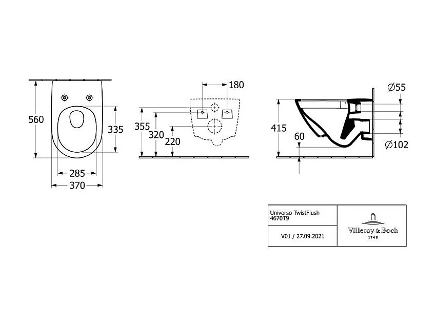 Cuvette WC suspendu sans bride VILLEROY & BOCH Universo TwistFlush avec abattant frein de chute blanc