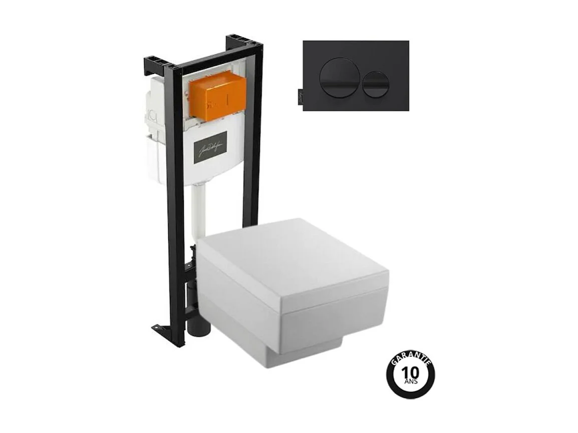 Pack WC suspendu JACOB DELAFON Terrace+ bâti-support + plaque Noir brillant/Noir mat