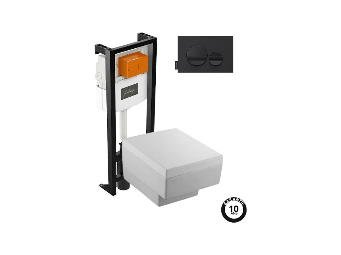 Pack WC suspendu JACOB DELAFON Terrace+ bâti-support + plaque Noir brillant/Noir mat