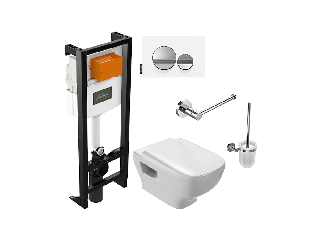 Pack WC suspendu sans bride JACOB DELAFON Struktura+ bâti-support + plaque Blanc brillant/Blanc mat + accessoires