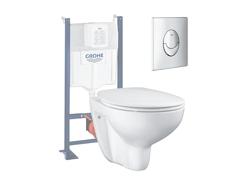 GROHE Pack WC suspendu sans bride Bau Ceramic + abattant + plaque chromée + bâti Grohe