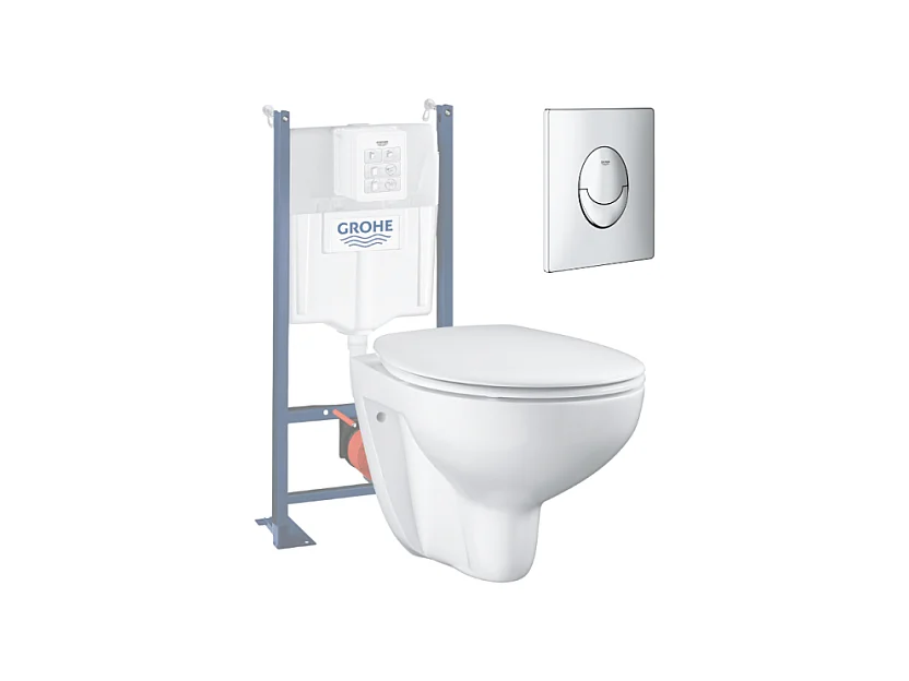 GROHE Pack WC suspendu sans bride Bau Ceramic + abattant + plaque chromée + bâti Grohe