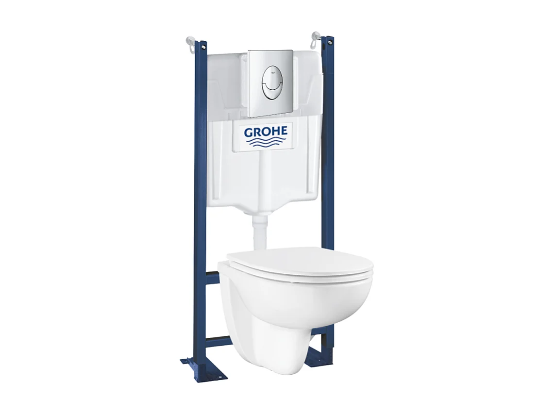 GROHE Pack WC suspendu sans bride Bau Ceramic + abattant + plaque chromée + bâti Grohe
