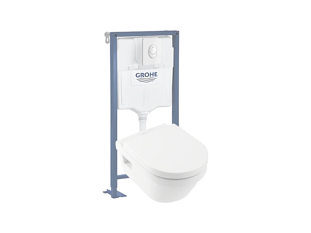 Pack WC suspendu sans bride VILLEROY ET BOCH Architectura Directflush+ abattant frein de chute + bâti-support GROHE Solido + plaque blanche