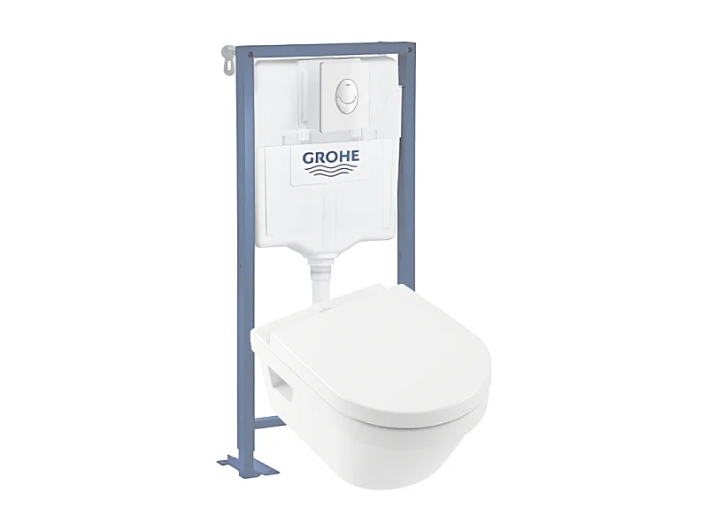 Pack WC suspendu sans bride VILLEROY ET BOCH Architectura Directflush+ abattant frein de chute + bâti-support GROHE Solido + plaque blanche