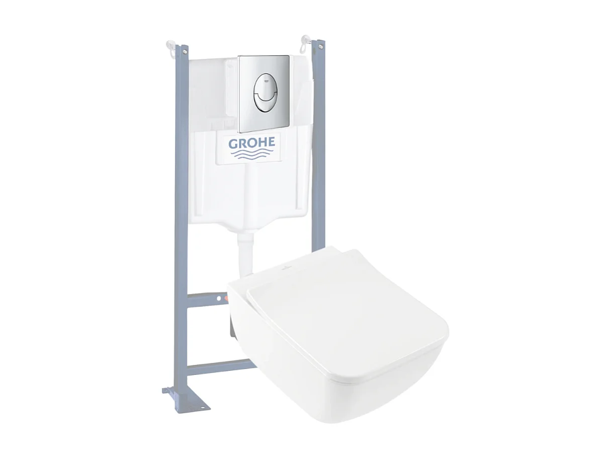 Pack WC suspendu sans bride VILLEROY ET BOCH Venticello + abattant + plaque chromée + bâti Grohe