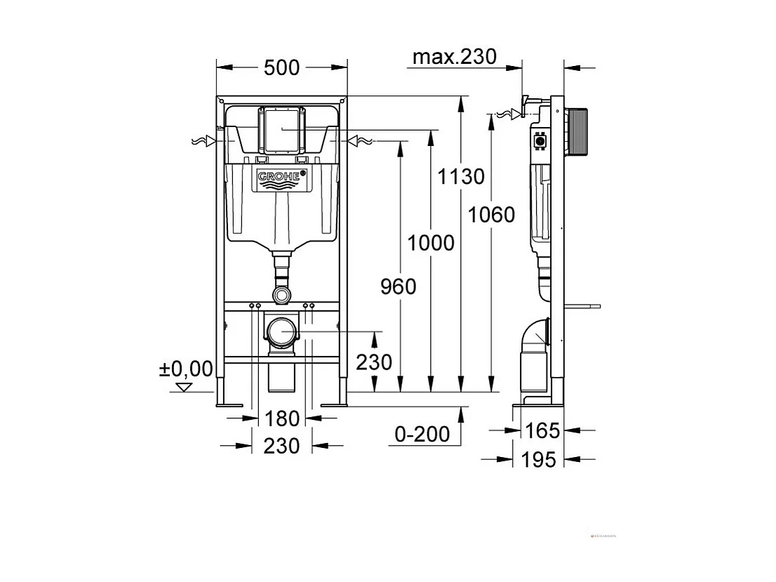 Pack WC suspendu sans bride VILLEROY ET BOCH Venticello + abattant + plaque chromée + bâti Grohe