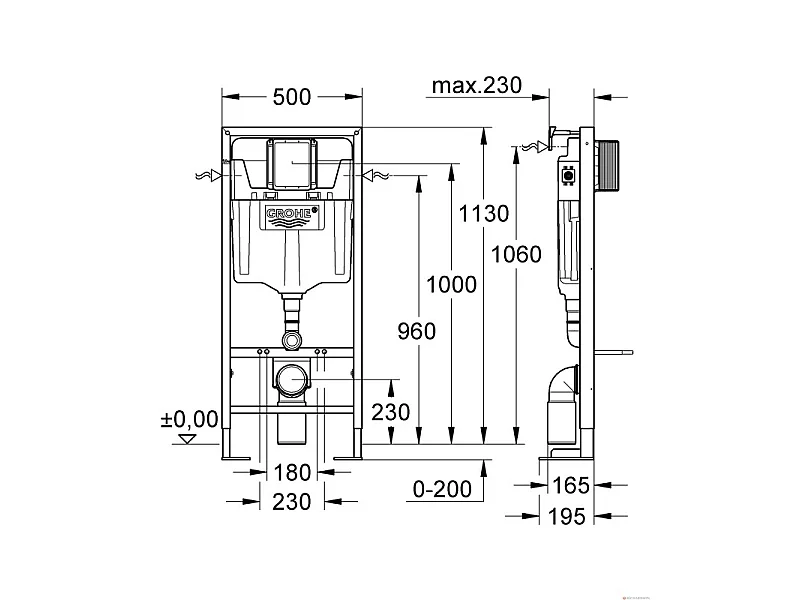 Pack WC suspendu sans bride VILLEROY ET BOCH Venticello + abattant + plaque chromée + bâti Grohe