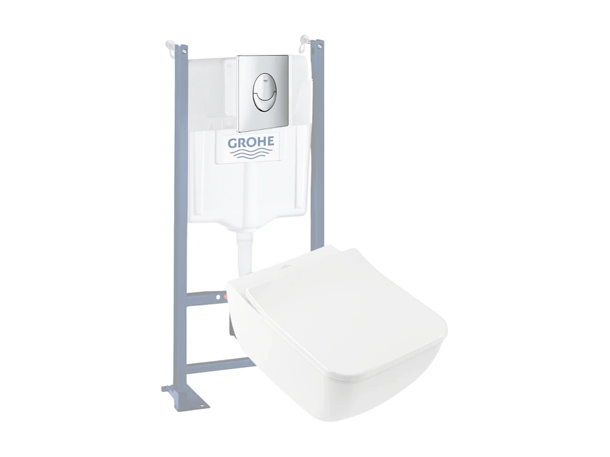 Pack WC suspendu sans bride VILLEROY ET BOCH Venticello + abattant + plaque chromée + bâti Grohe