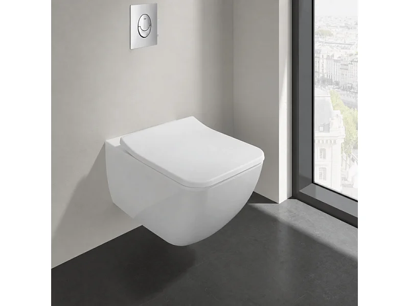 Pack WC suspendu sans bride VILLEROY ET BOCH Venticello + abattant + plaque chromée + bâti Grohe