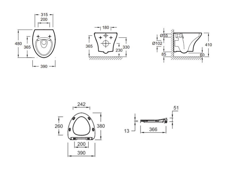 Cuvette WC suspendu sans bride compact JACOB DELAFON Nouvelle Vague avec abattant frein de chute extra-plat déclipsable