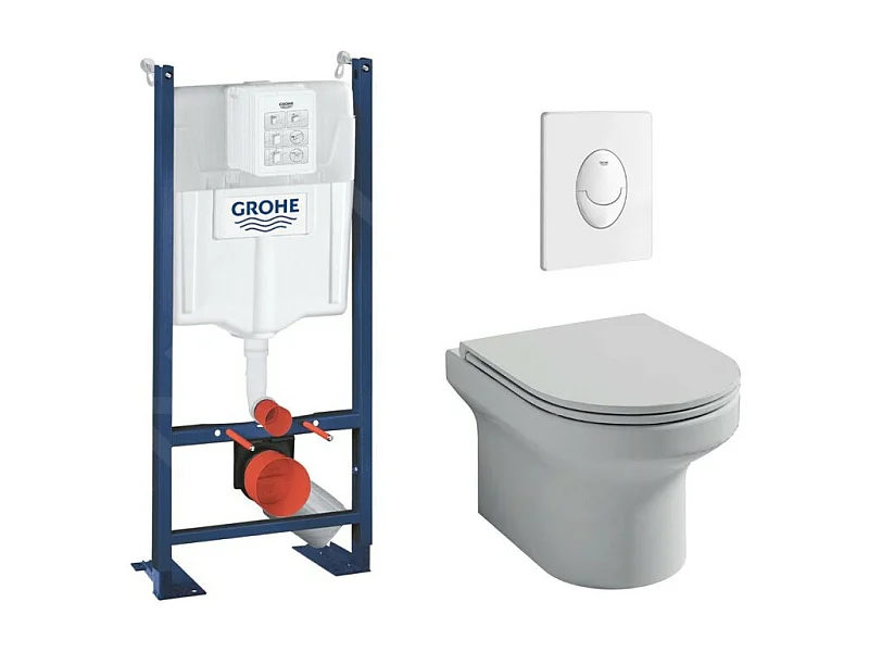 Pack WC suspendu sans bride JACOB DELAFON Elite + Bâti support GROHE Rapid SL Project 1.13 M + plaque de commande blanc Quickfix