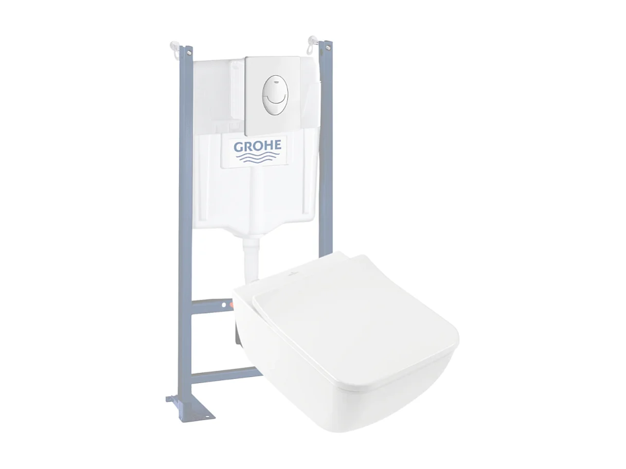 Pack WC suspendu sans bride VILLEROY ET BOCH Venticello + abattant + plaque blanche + bâti Grohe